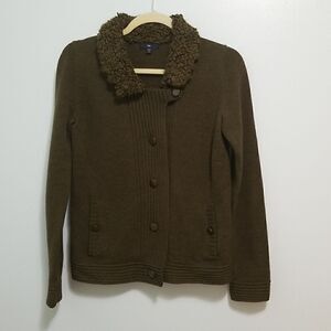 Gap , wool dark green sweater with collar,  size S.